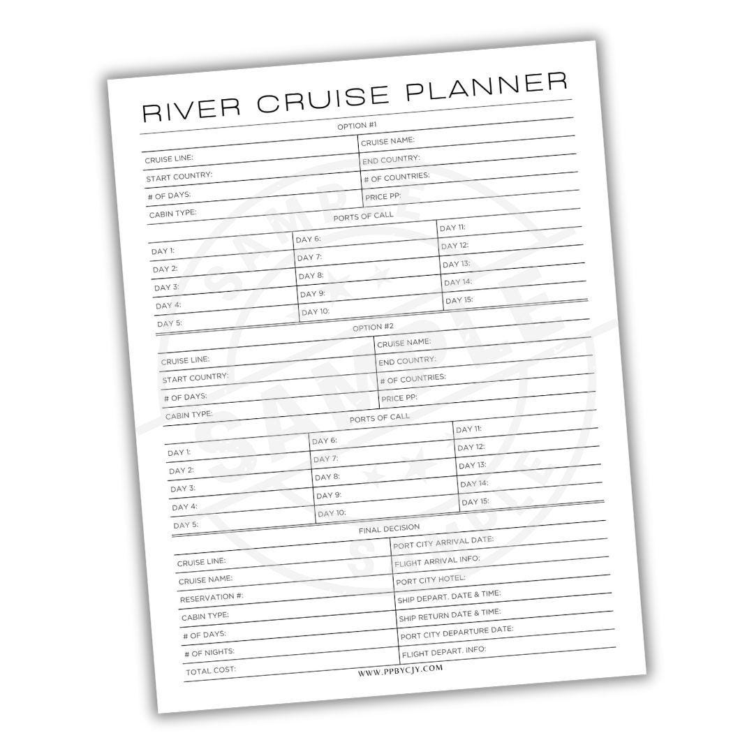 River Cruise Planner Printable PDF Template | Port and Excursion ...