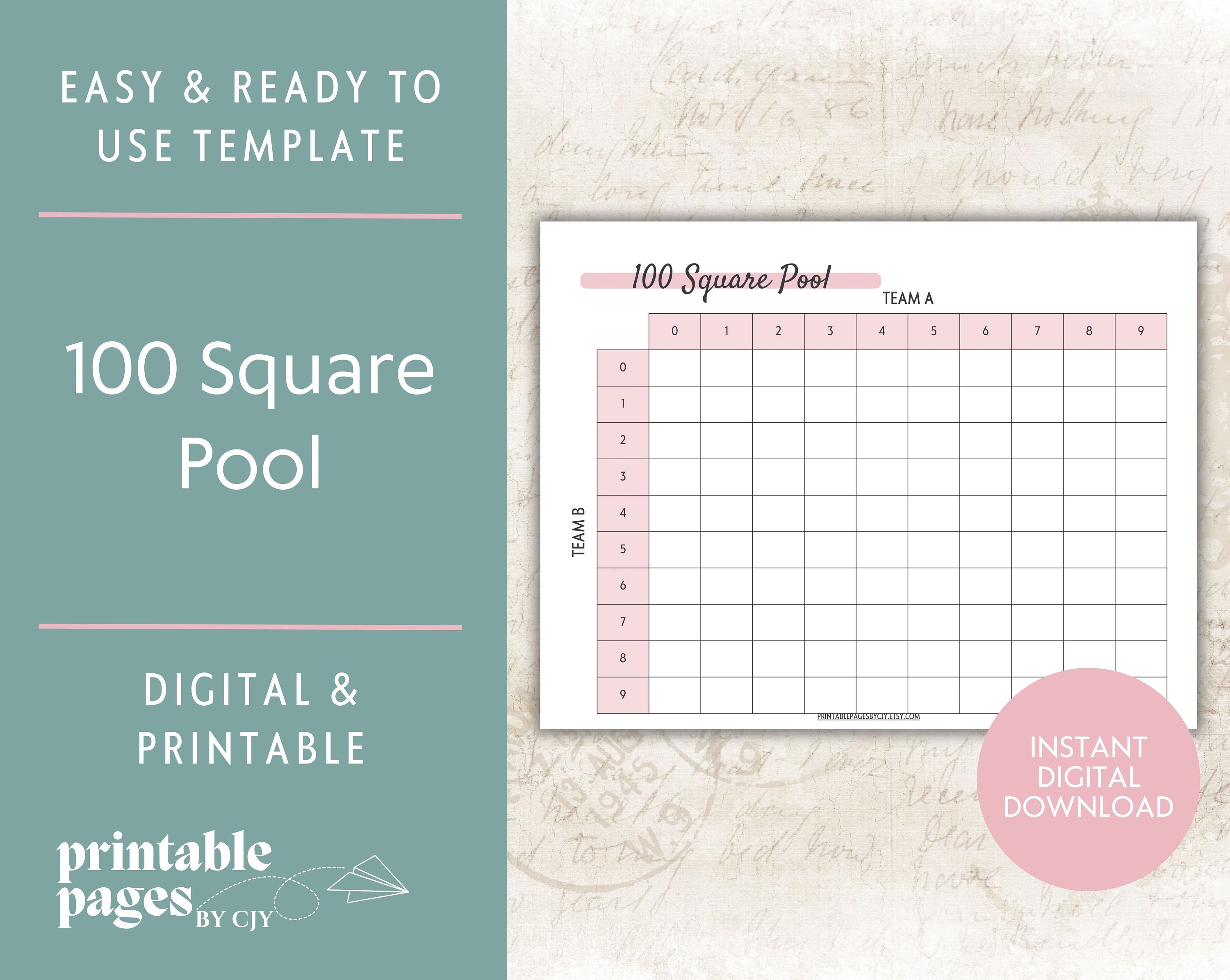Football Squares Office Pool Printable Football Fundraiser Sports Pool