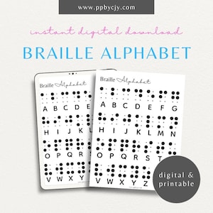 Folha de alfabeto em braille para impressão | Download digital | Guia de aprendizagem em braille | Tabela de alfabeto tátil | Ferramenta de educação em braille