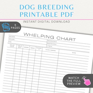 Paquete de cría de perros / Cuadro de partos, pedigrí y seguimiento de peso / Hoja de identificación de animales / Registro de cría imprimible / Descarga instantánea