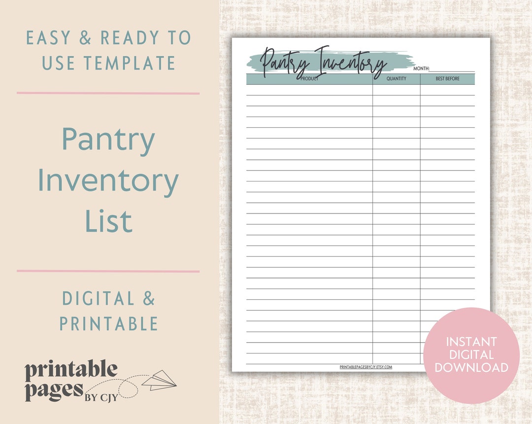 Kitchen Pantry Inventory Tracker Printable Template Etsy