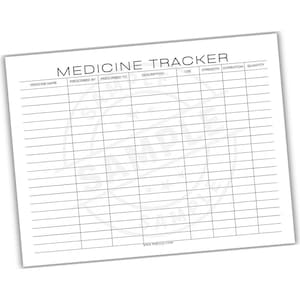 Medicine Tracker Printable PDF | Log Medications, Dosages and Times | Caregiver & Personal Medication Management for Daily Use