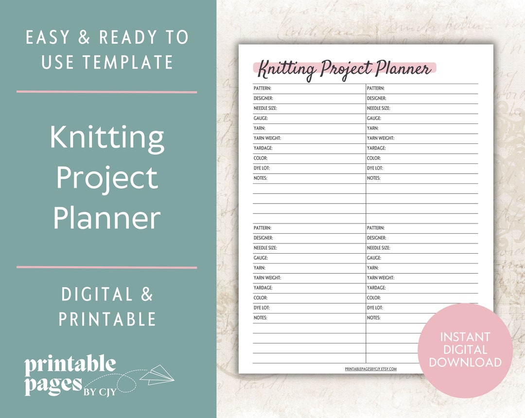 Knitting Project Planner Knit Project Plan Craft Planner - Etsy