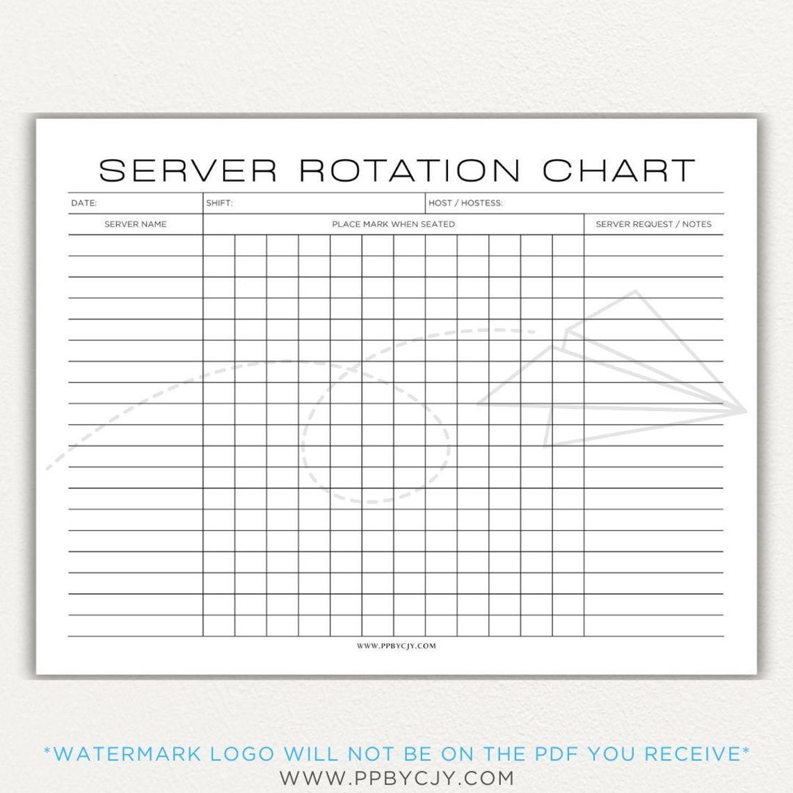 Restaurant Server Rotation Chart | Table Dining Room Waitstaff ...