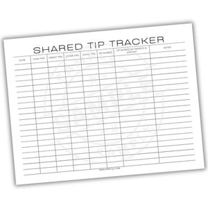 Shared Server Tip Tracker | Restaurant Tip Distribution Sheet | Cafe Bar Employee Credit Tip Record | Waitstaff Cash Tip Organizer