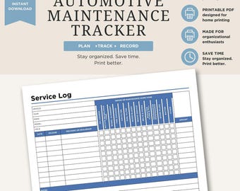 Afdrukbaar onderhoudslogboek auto-industrie | Voertuigservice, reparatie, olieverversingstracker (pdf)