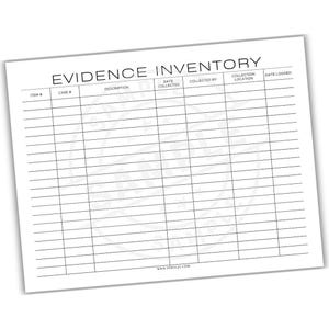 Evidence Inventory Printable PDF | Case File Evidence Log Template | Chain-of-Custody Tracker for Law Enforcement & Legal Teams
