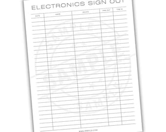 Electronics Sign In And Out Sheet | Gadget Checkout Form | Device Borrowing Log | Tech Equipment Lending Log | Electronic Loan Tracker
