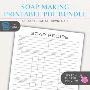 PDF stampabile per la fabbricazione del sapone / Planner fai da te di 4 pagine per il sapone / Ricetta, registro dei lotti e monitoraggio delle fragranze / Download immediato