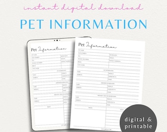 Pet Profile Information Template | Animal Veterinary ID Reference Log | Dog Ownership Detail Sheet | Cat Passport Record