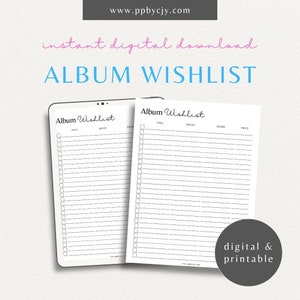 Musik-Album Wunschliste | Musiksammlung Entdeckungsplan | Schallplatte Musikliebhaber Wunschliste | CD Sammelalbum Journal