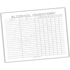 Bar Alcohol Inventory Tracker | Liquor Cabinet Supply Stock Manager | Cocktail Beverage Supplies Checklist | Drink Consumption Log