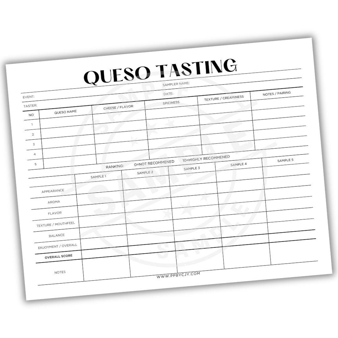 Queso Tasting Scorecard | Cheese & Dip Rating Printable | Food Event ...