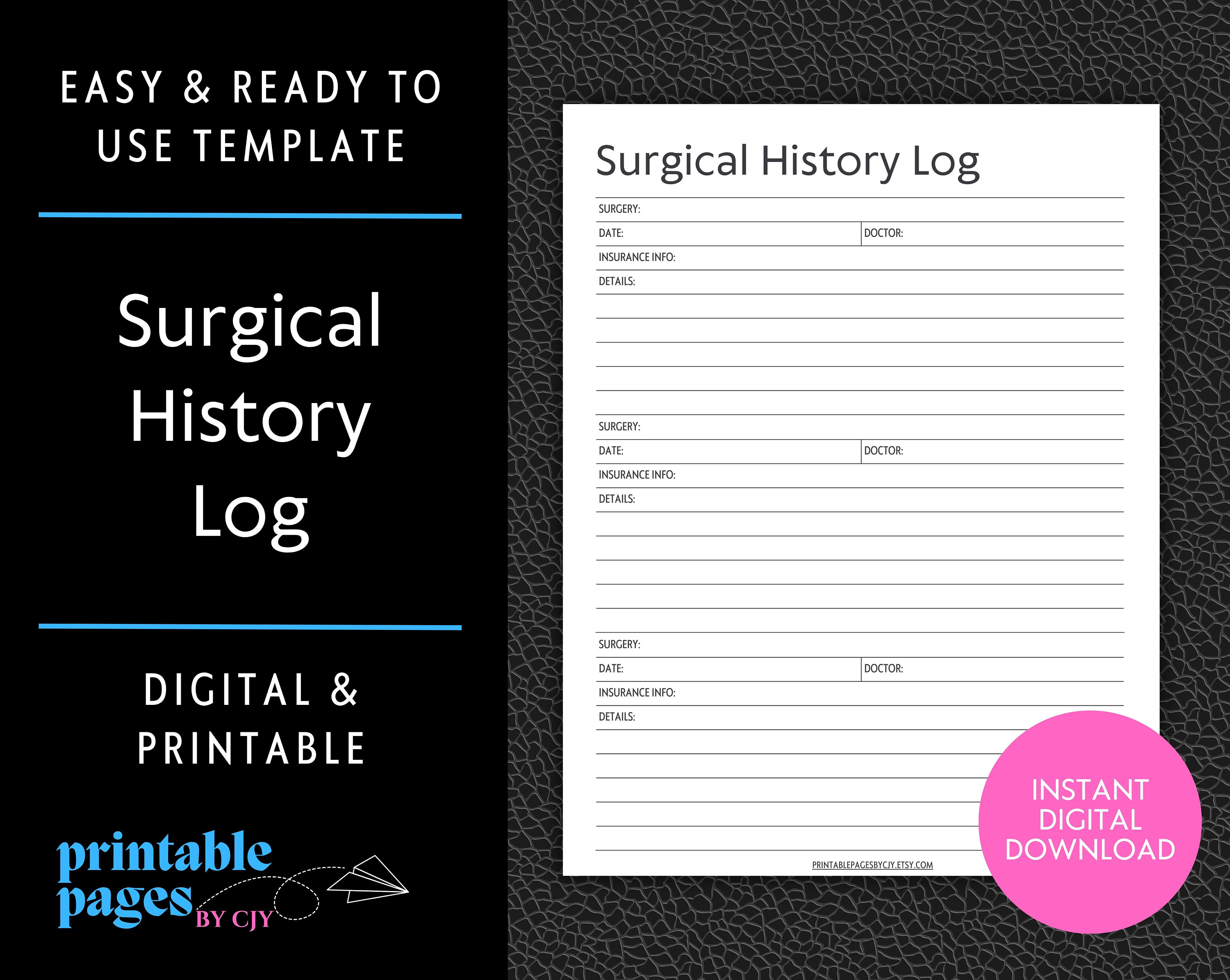 Surgery History Log Patient Surgical History Record - Etsy