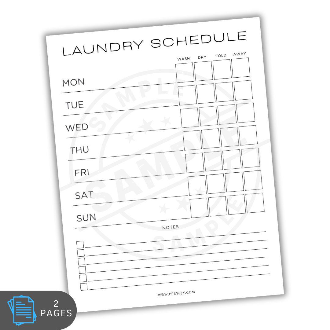 Laundry Schedule Weekly Routine | Laundry Chore Management Chart | Daily Cleaning Family Chore Chart | Household Organization Sheet