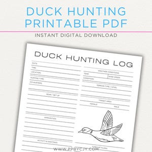 Eendenjachtlogboek | Jachtrecord watervogels | Shottracker en jachtdagboek | Seizoenslogboek eend | Afdrukbare pdf voor de jacht