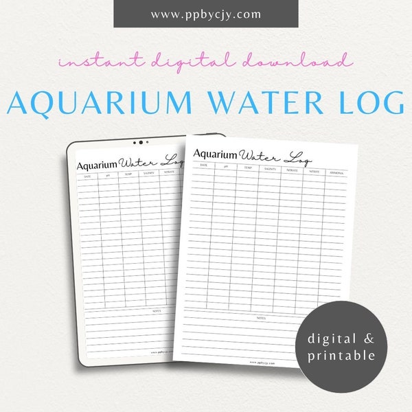 Aquarium Water Quality Maintenance Log Printable Template | Minimalist Betta Tank Fish Care Book | Saltwater Aquarium Fish Tank Log