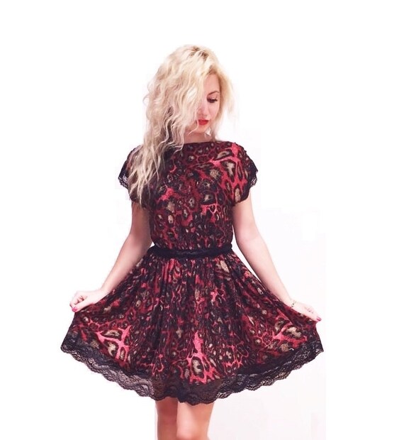 open lace back dress Leopard Printed Silk Bias Dress With Black Lace – Rodarte main image 0