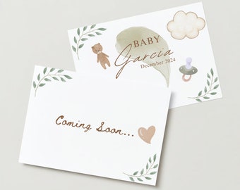 Editable - Edit Yourself- Baby Coming Soon On The Way Tell Family & Friends You&#39;re Pregnant! Pregnancy Announcement Card Digital Download