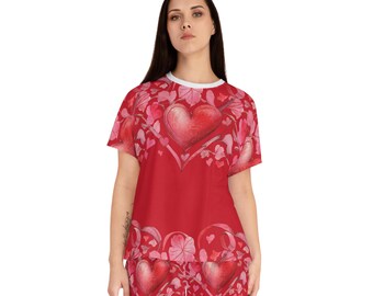 Heart Print Pajama Set, Women's Cozy Sleepwear, Valentine's Day Gift
