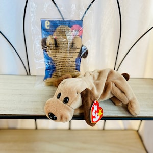 Vintage Bones the Dog and Matching Teenie Beanie Collector Combo - Retired Beanie Babies
