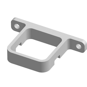 May include: A light gray, rectangular bracket with a square opening in the center. The bracket has two circular holes on the top edges. The object is rendered in a 3D style, suggesting a mechanical or structural component.