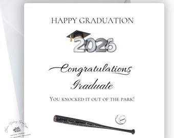 Graduation Card 2026, Unique Baseball Theme, Personalization Available, 5x5 card, Blank Inside