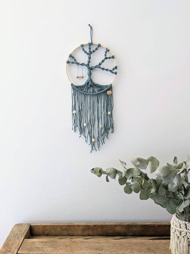 Arbre de Vie Couleur Sauge, Décoration Eco-Responsable, Arbre Symbole, Artisanat Français, Murale Ét