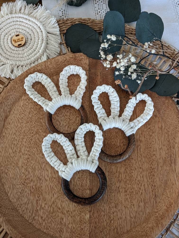 Rond de Serviette en Macrame Pour Une Jolie Table Pâques, Décoration Rond Lapin Pâques