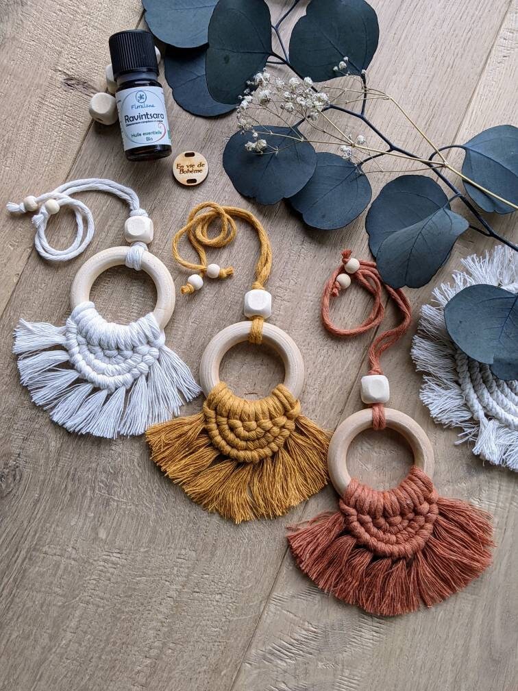 Diffuseur de Parfum en Macramé ou Décoration Pour Rétroviseur Voiture, Diffuseur d'huiles Essentiell