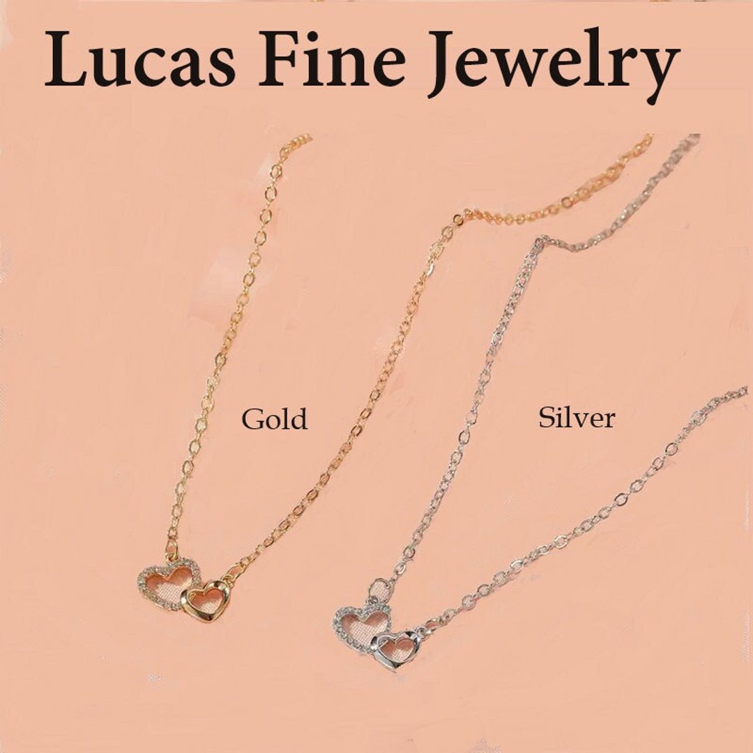 Double Heart Pendant Necklace Etsy