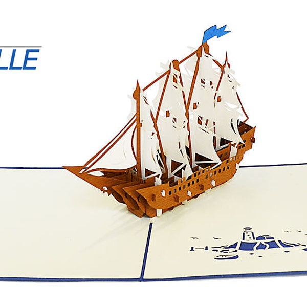 carte Pop Up - bateau mer cadeau personnalisé Marseille de vœux anniversaire félicitation Valentin fête de mère mariage remerciement amour