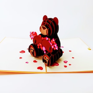 carta pop-up, carta kirigami, biglietto di auguri, cartolina, arte di carta origami giapponese in carta regalo decorativa tagliata, regalo a sorpresa Teddy Bear & love