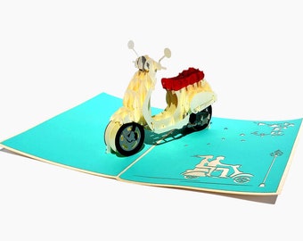 pop up card vintage - Vespa - japanese paper personalized gift greeting birthday congratulation valentine mother day wedding thank you love