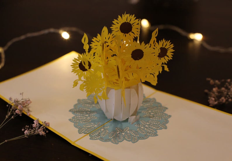 Pop Up Card Flower Personalized 3D Birthday Greeting Congratulation Valentine/'s Day Mother/'s Day Wedding Thank Sunflower