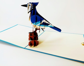 pop up card Bird smart - Blue Jay - japanese paper Personalized 3D Greeting Birthday Congratulation Mother's Day Thank You Gift