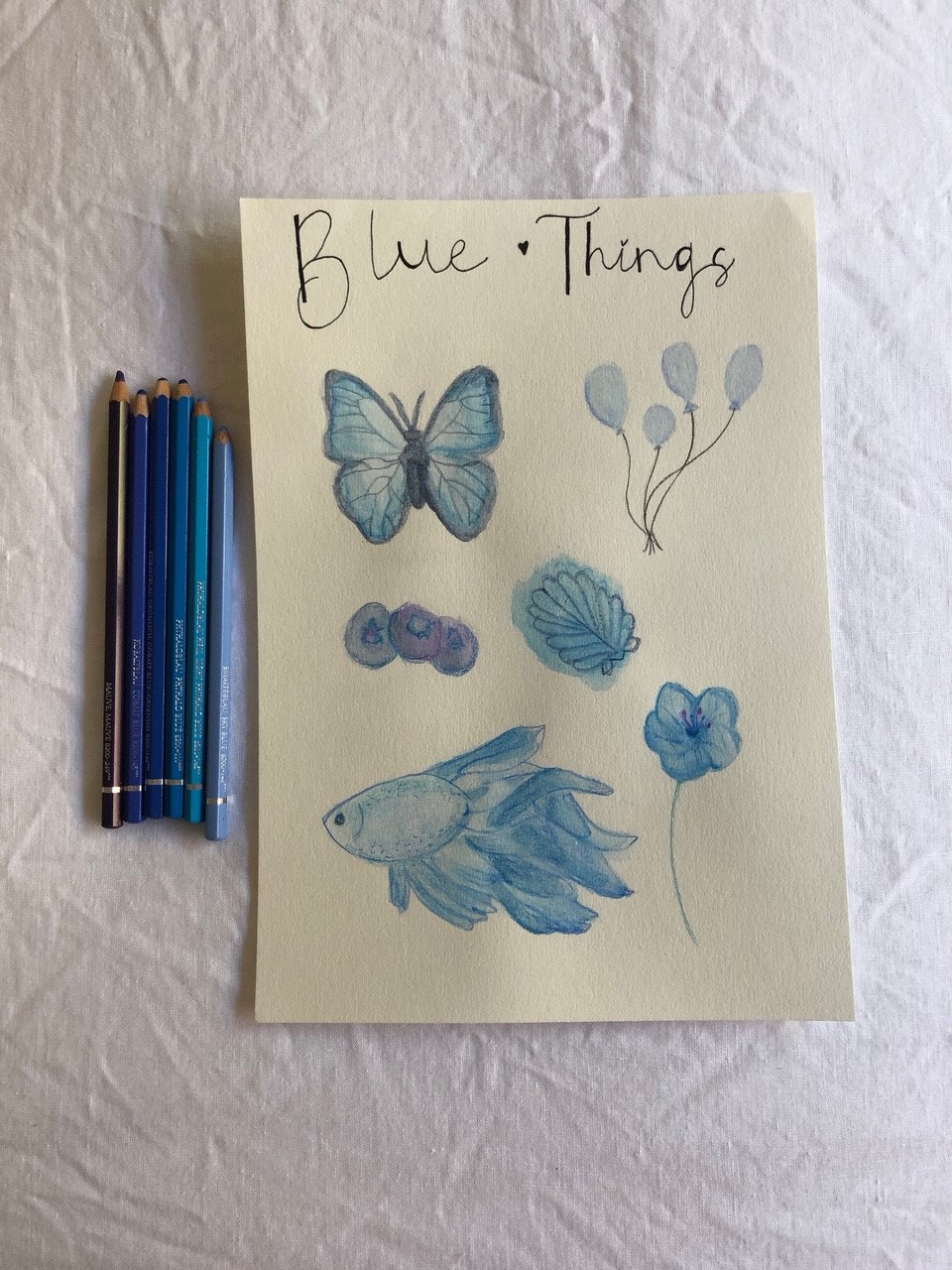 Original Blue Things Watercolour Drawing Etsy