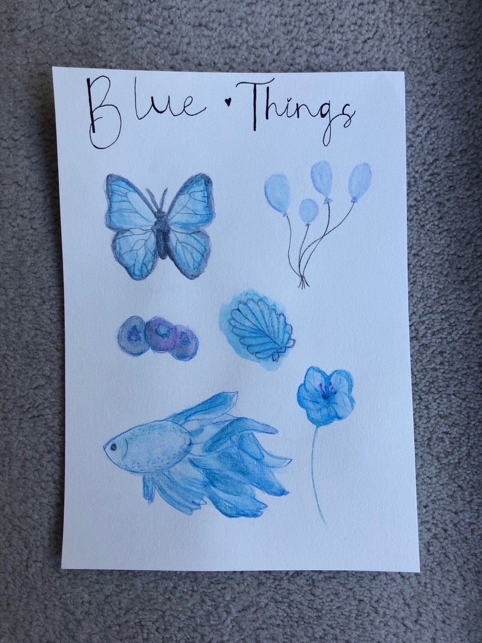 Original Blue Things Watercolour Drawing Etsy