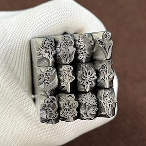 Mese di nascita Fiori Rosa Giglio Tulipano Punzoni Gioielli Metallo, Strumenti per timbri in pelle Braccialetto Strumento fai da te per artigianato, Timbro di design in metallo artistico immagine 11