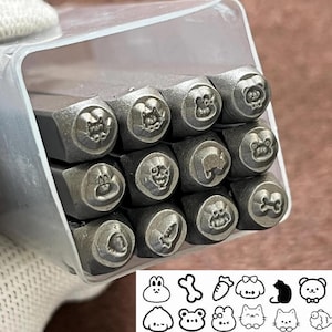 12 stuks 3 mm mooie cartoon hond konijn vis beer kat Stoten Set Sieraden Metaal, leer Stempelen Gereedschap Armband DIY Craft Tool, sieraden maken