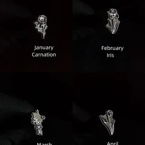 Pu&ograve; includere: Un set di quattro illustrazioni in bianco e nero di fiori, ciascuna rappresentante un mese diverso dell'anno. Gennaio &egrave; un garofano, febbraio &egrave; un iris, marzo &egrave; un fiore di ciliegio e aprile &egrave; un tulipano.