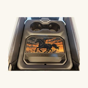 Ram 1500 Center Console Organizer Tray, 2019–2026 5th Gen — Wild Horse Sunset Lid, Western Cowboy and Horse Lover Gift, Hidden Storage