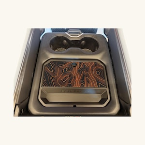 Ram 1500 Center Console Organizer Tray, 2019–2026 5th Gen — Topo Map Lid, Blaze Orange Contour Lines, Off-Road Truck Gift, Hidden Storage