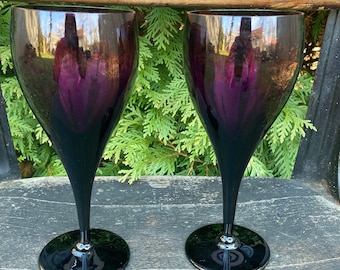 Vintage ONE Amethyst Wine Purple Tumbler Hand Blown Swirl Glass Pontil 2 avail 