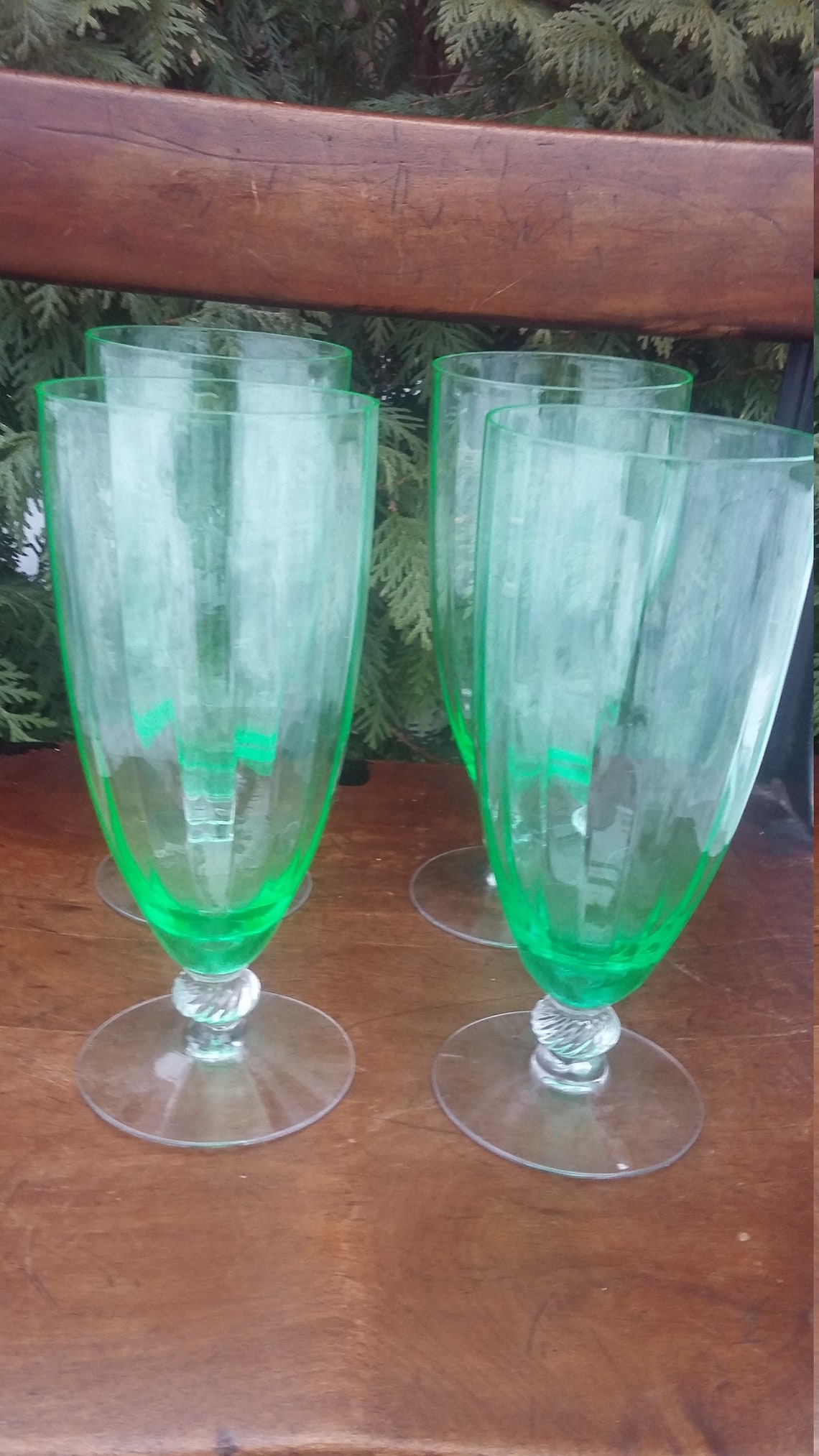Lead Crystal Ribbed Light Green Goblets Set of 4 Etsy