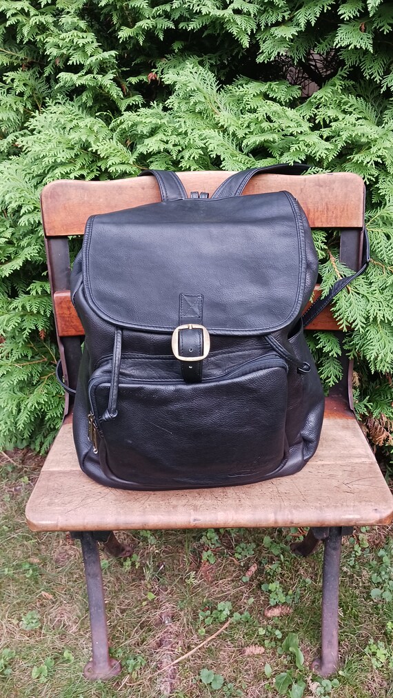 Large Black Leather Backpack Etsy
