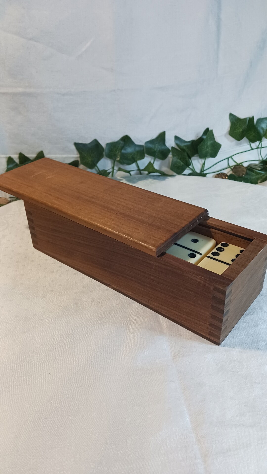 Vintage Domino Set in Wood Box With Sliding Lid - Etsy