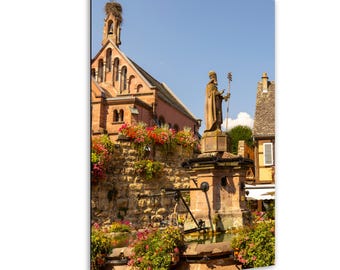 Eguisheim Frankreich Kunstdruck: Storchennest, Brunnen, Elsass Dorf Szene
