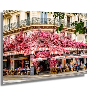 Paris Cafe Print: La Favorite, Pink Flower Facade, Le Marais Wall Art