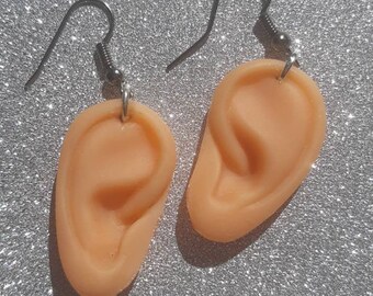 human ear earrings | anatomical earrings | doll ear earrings | odd funky weird jewelry | recycled halloween earrings | wire hook earrings